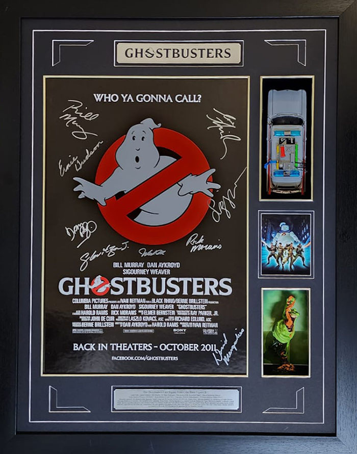 Ghostbusters rare cast signed framed poster incl prop & LED Lighting ...